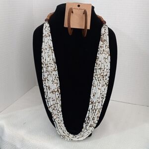 Wooden Beaded Necklace and Earrings Set Boho